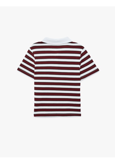 Koton Regular Fit Kısa Kollu Düğmeli Modal Karışımlı Polo Yaka Çizgili Tişört Bordo Çizgili 7wal10185ık