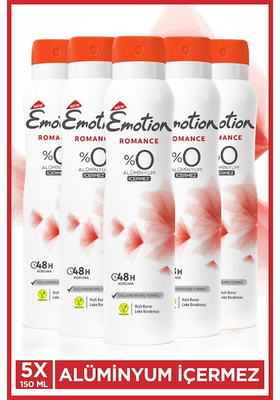 Romance Kadın Alüminyumsuz Vegan Deodorant 5x150 ML Hızlı Kurur, Leke Bırakmaz