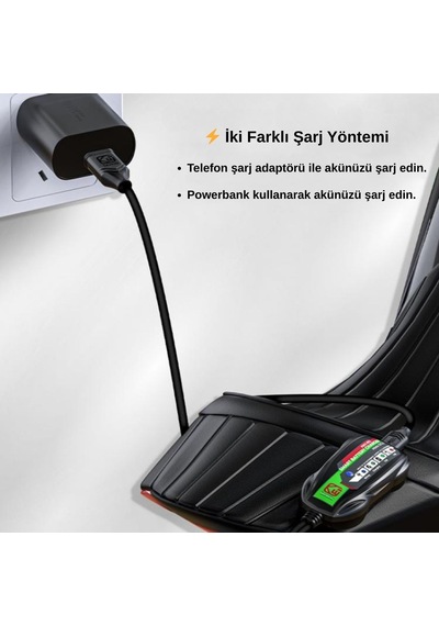 Kewig B12 Motosiklet Akü Şarj Cihazı Usb-c Girişli, Powerbank Uyumlu