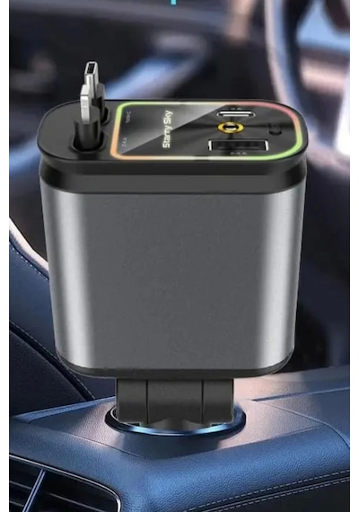 Acl Acc-01 Rgb Işıklı 66w Araç Şarj Cihazı 4in1 Geri Çekilebilir Kablo Type-c + Lightning Yıld