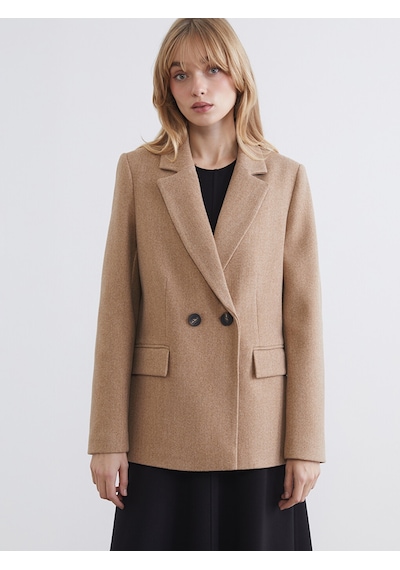 Lcw Vision Bej Kruvaze Yaka Kadın Kaşe Blazer Ceket