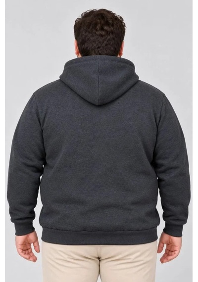 Suma Füme Erkek Kapüşonlu Kanguru Cepli Şardonlu Büyük Beden Sweatshirt