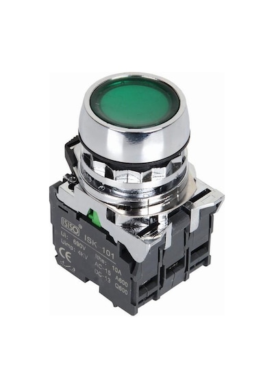 Ism-Bw33M5 220V Işıklı Yaylı Metal Buton - Yeşil