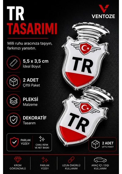 2 Adet Tr Logo Krom Görünümlü Pleksi Arma Oto Dekoratif Etiket Çiftli Set 5,5x3,5 Cm