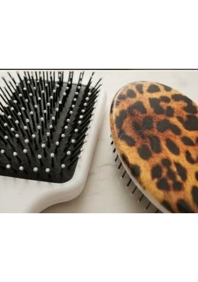2li Şık Leopar Kaplamalı Saç Derisi Masaj Tarağı Yastıklı Saç Fırçası 21.7x7 Cm