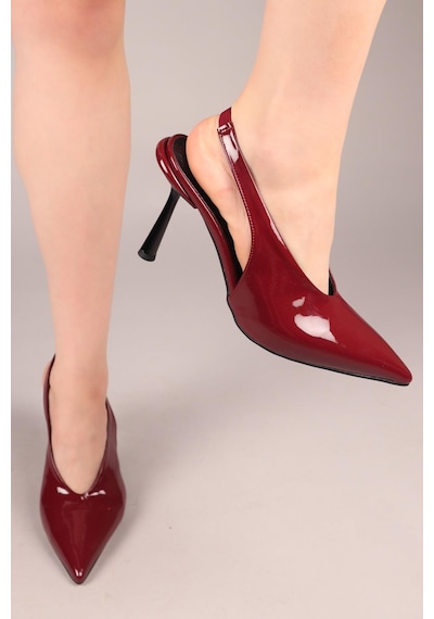 Birikon Yaleni Arkası Lastikli Rugan Stiletto Bordo-8189 Bordo