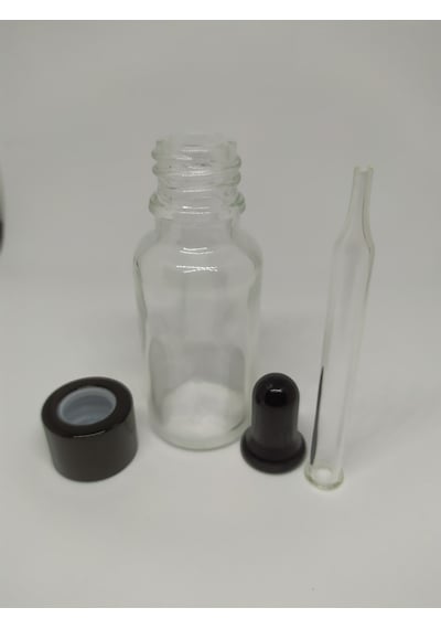 20Ml Cam Şeffaf Şişe İnce Cam Damlalık Siyah Metalik Kapak (10Ad)
