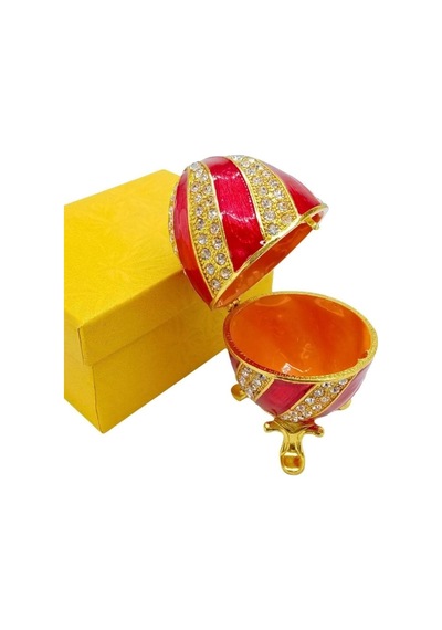 Faberge Yumurta Kristal Taşlı Lüks Mücevher Kutusu Sarı Kırmızı 10cm Hediyeli