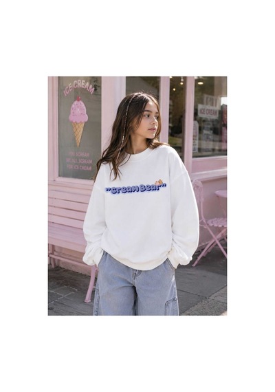 Uğur Bebe Kız Çocuk Ekru Renk 3 İplik Şardonsuz Sweatshirt Cream Bear Baskılı Pamuklu Bisiklet Yaka Uzun Kollu Ekru Ekru Uğur Bebe Kız Çocuk Ekru Renk 3 İplik Şardonsuz Sweatshirt Cream Bear Baskılı Pamuklu Bisiklet Yaka Uzun Kollu Ekru Ekru