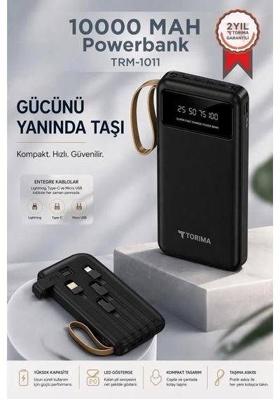 Delux Serisi Powerbank Trm1011 Siyah 10.000 Mah Seyyar Batarya Cihaz Enerjisi Yedek Güç Çok Renkli