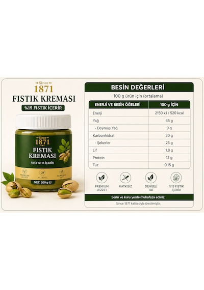 Fıstık Kreması %15 Antep Fıstığı İçerir 200 G