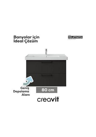 Creavit D20 80 Cm İki Çekmeceli Lav. Dlb. Antrasit Melamin Creavit D20 80 Cm İki Çekmeceli Lav. Dlb. Antrasit Melamin