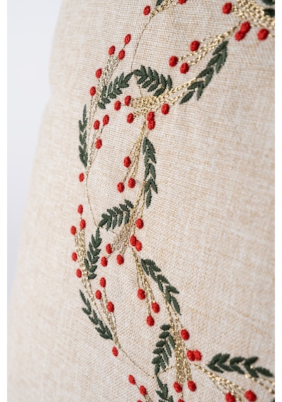 Xmas Bej Nakşlı Biyeli Kırlent Kılıfı 45x45 2550 Bej
