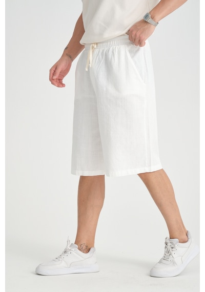 Redline Erkek Baggy Fit Rahat Kesim %100 Pamuk Yumuşak Dokulu Şort Kapri Beyaz
