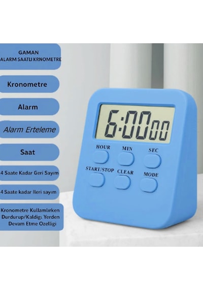 288- Alarmlı Dijital Öğrenci Sınav Kronometresi 24 Geri Sayım Cihazı Saat - Alarm 2 Kademeli Kronometre Mavi