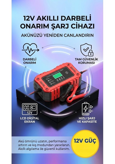 Tr 12v 6a Akıllı Darbeli Akü Şarj Cihazı, Lcd Ekranlı, Profesyonel Onarım Modlu, Araba Motosiklet Uyumlu
