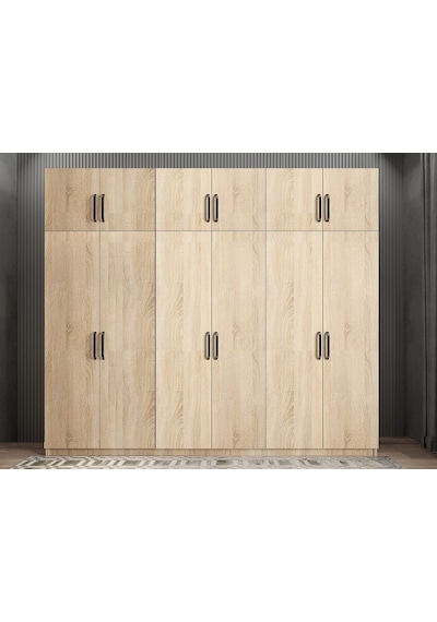 Ostin 12 Kapaklı Gardırop Dolap Meşe 208 Cm - Montaj Dahil