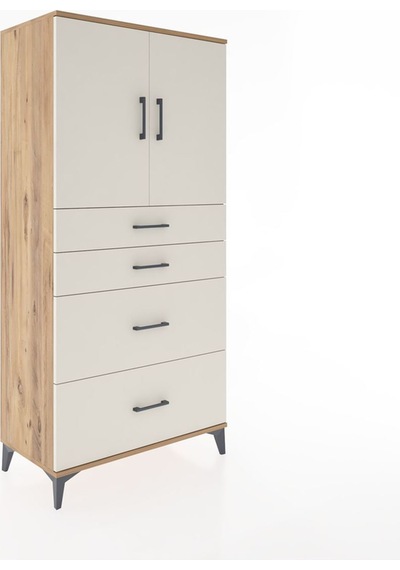 Hyperion Dolap Tek Raflı 4 Çekmeceli 2 Kapaklı 88x44x182 Çam-aytaşı Atlas Çam