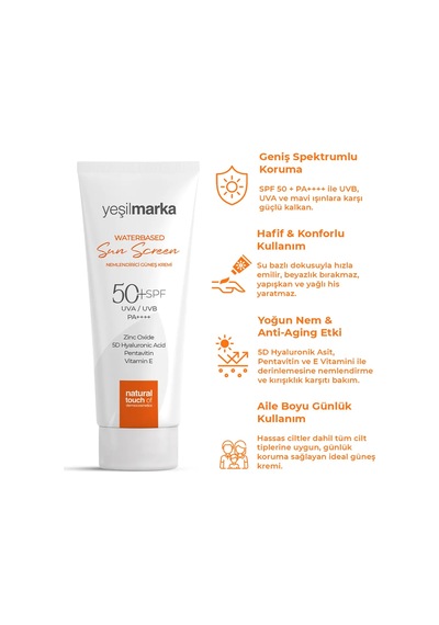 Yeşilmarka Su Bazlı Nemlendirici Güneş Kremi 50 Faktör Spf 50 Ml