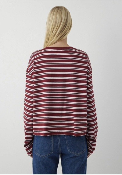 Mavi Uzun Kollu Basıc Tişört Syrah Stripe Bordo