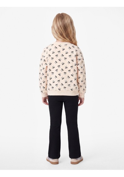 Koton Pamuklu Uzun Kollu Bisiklet Yaka Baskılı Şardonlu Fiyonklu Sweatshirt Bej Desenli 7wmg10029ak Ekru
