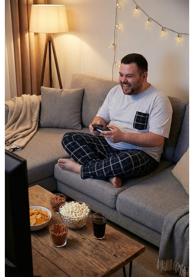 Buratti Pamuklu Regular Fit Büyük Beden Erkek Pijama Takımı 6572002B Gri Melanj