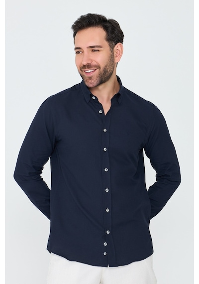 White Stone Lacivert %100 Pamuk Dynamic Fit Erkek Uzun Kollu Gömlek