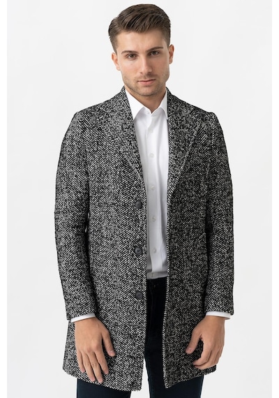 White Stone Arezzo 4025 Ceket Yaka Pamuklu Slim Fit Kaban Siyah-Siyah