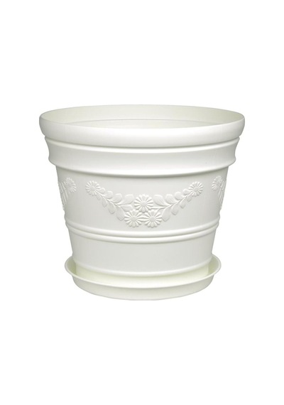 Antik Papatya Desenli Beyaz Saksı 3 Litre Beyaz