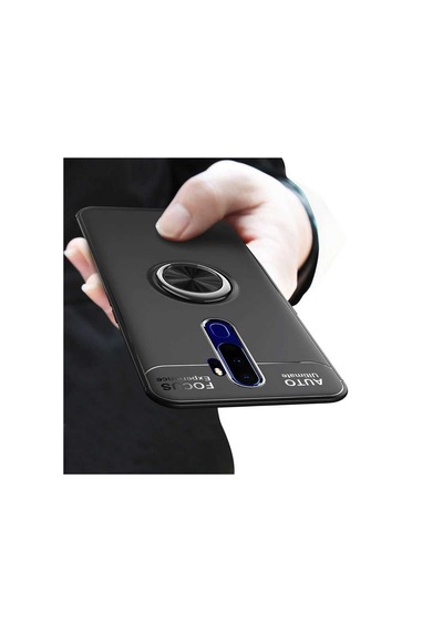 Oppo A9 2020 Kılıf Zore Ravel Silikon Kapak Siyah-Mavi