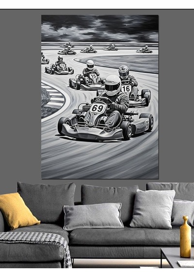Ahşap Tablo Gokart Araba Yarışı Resmi