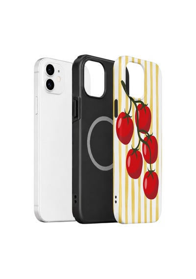 Apple iPhone Uyumlu 11 Vorian Çift Katmanlı Magsafe Kılıf Tomato Market Stripe