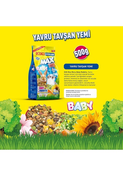 Kıkı Excellent Kemirgen Max Menu Baby Rabbits Yavru Tavşan Yemi 500 Gr. Kg303