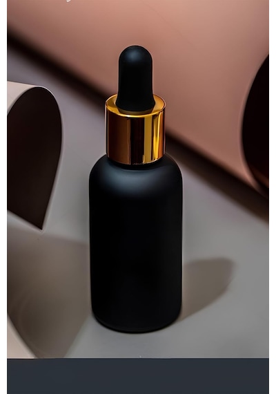 30 Ml Mat Siyah Cam Damlalıklı Serum Şişesi 30 Cc Renkli Metal Kapaklı Dropper Cam Şişe 2 Adet Gold Yüzük / Si