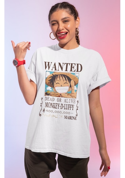 Sevbano Wanted Monkey D. Luffy Dead Or Alive Baskılı Unisex Oversize Anim Beyaz