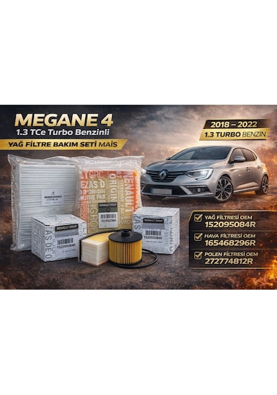 Megane 4 1.3 Tce Turbo Benzinli Filtre Bakım Seti Yağ Hava Polen Filtresi Mais Motorx