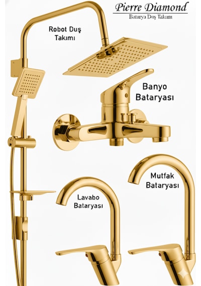 0-05 Mutfak Banyo Lavabo Bataryası Robot Duş Takımı Musluk Armatür Siyah Krom Gold Beyaz Gold