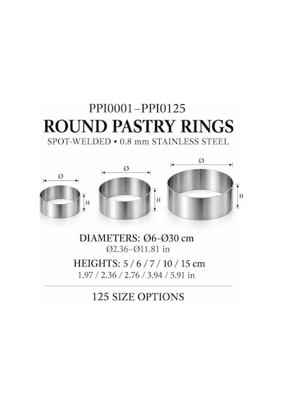 Fida Pasta Çemberi Yuvarlak Düz 0,8mm Yükseklik 10 Cm Paslanmaz Ø26 Cm Inox