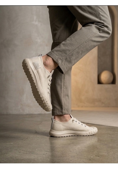 Ba0248 Boa Krem Esnek Bağcıklı Ultra Hafif Nefes Alan Sneaker Ayakkabı