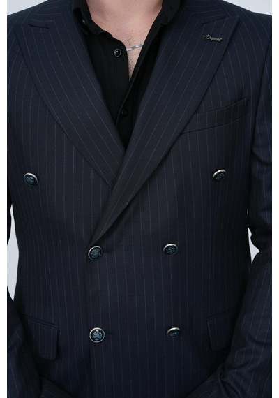Dupont Classics Dupont Slim Fit Sivri Yaka 6 Drop Çift Yırtmaç Çizgili Viskon Kruvaze Erkek Takım Elbise Lacivert Dupont Classics Dupont Slim Fit Sivri Yaka 6 Drop Çift Yırtmaç Çizgili Viskon Kruvaze Erkek Takım Elbise Lacivert