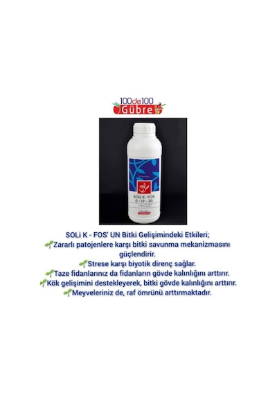 Sıvı Potasyum Fosfor Karışım Sıvı Gübre (Soli K-Fos 0-19-20) 1 L