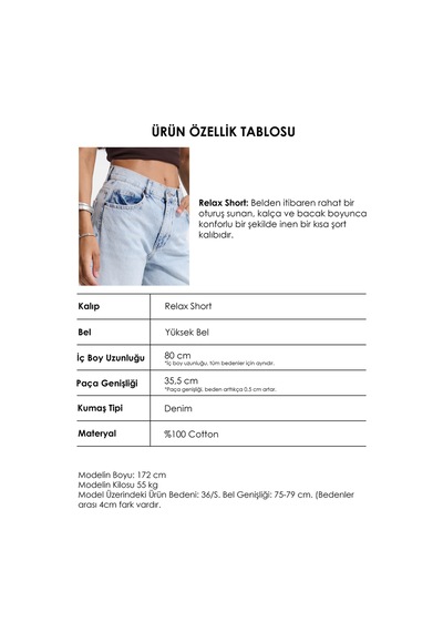 Itsbasic Kadın Ice 4s6-3 Midi Boy %100 Koton Relax Fit Denim Şort Ice Rengi