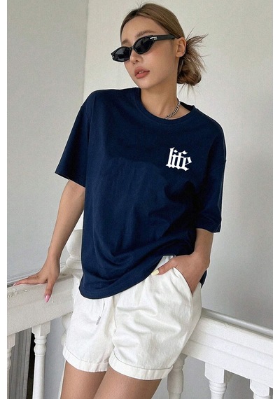 Unisex Life Baskılı Tasarım Tshirt Lacivert