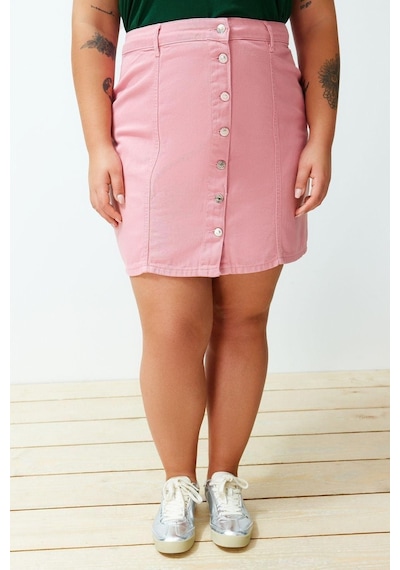 Ersefa Moda Büyük Beden Regular Düz Desen Günlük Mini Boy Düğmeli Mini D Pembe