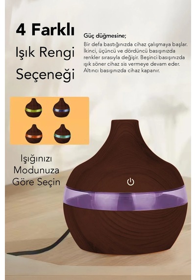 300 Ml Işıklı Hava Nemlendirici - Ledli Oda Ortam Nemlendirici Aroma Difüzör Buhar Makinesi