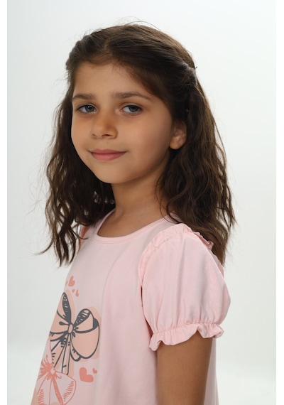 Toontoy Kids Toontoy Kız Çocuk Fiyonk Baskılı Elbise Pudra