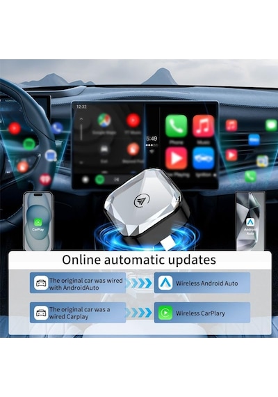 Wireless Carplay Android Auto Adaptörü Usb-a Girişli Kablosuz Araç Bağlantı Aparatı Plug And Play Kolay Kurulum Bluetooth Wifi Destekli Tek Cihaz Bağlantı Android11 İos10 Uyumlu Zr1257