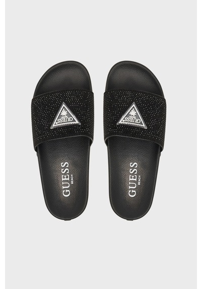 Guess Beach Taşlı Üçgen Logolu Terlik E6gz16bb00f Bayan Terlik E6gz16 Bb00f Jblk Siyah