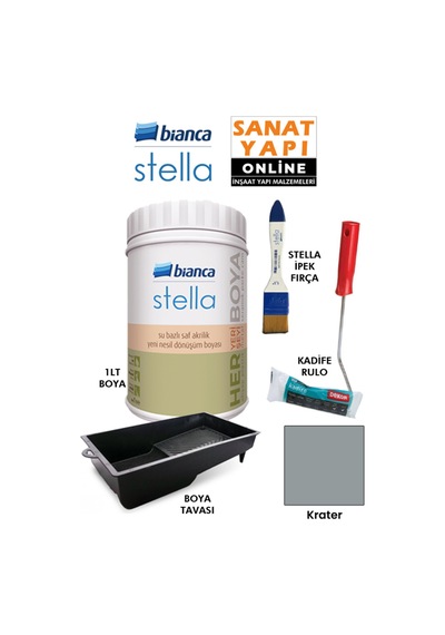 Stella Boya 4 Parçalı Set 1lt Boya - Boya Tavası- Stella İpek Fırça - Kadife Rulo Diğer