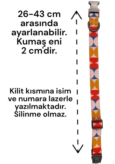 Caramelos İsimli Köpek Tasması, Köpek Künyesi, Köpek İsimlik 280 Pembe & Sarı